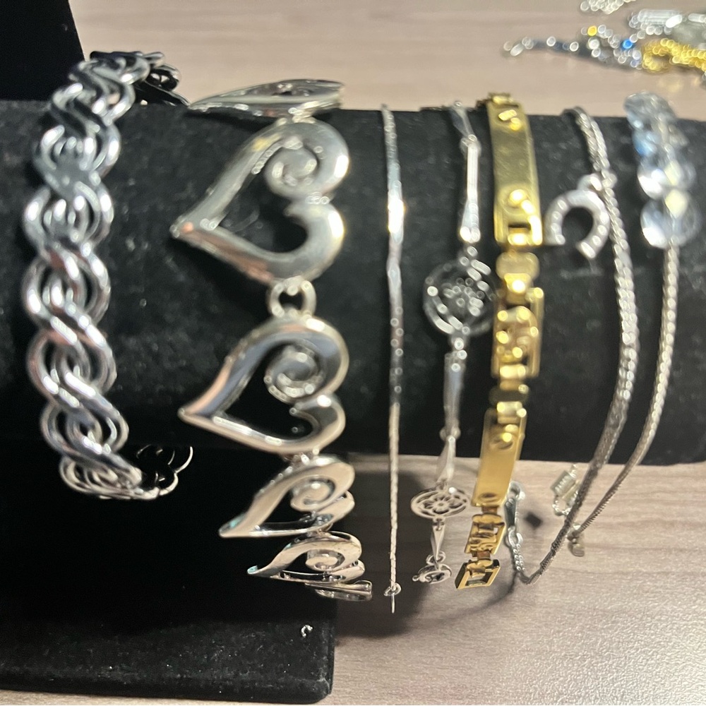 Silver and Gold Heart Charm Bracelet Set